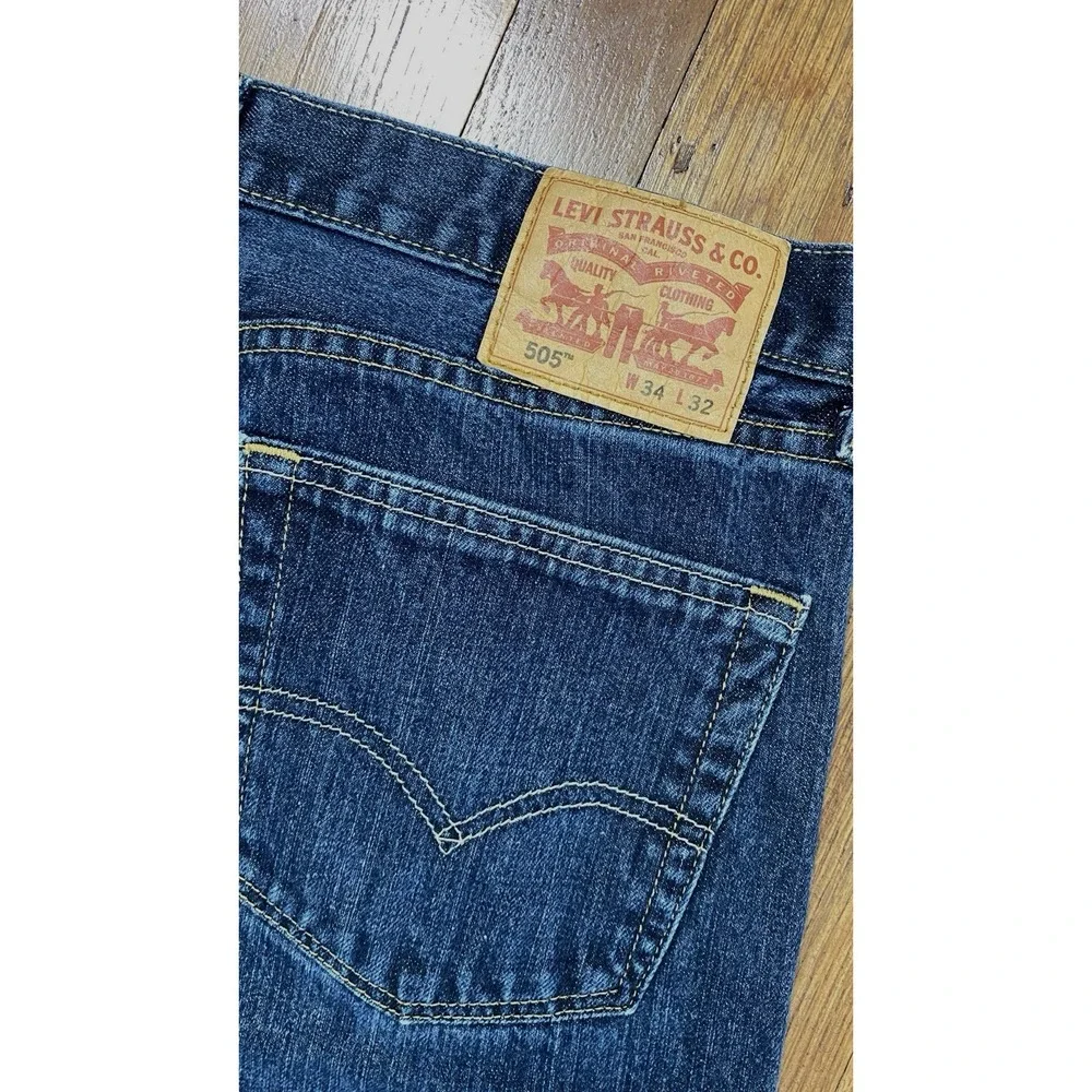 Levi's 505 Men's Regular Fit Denim Jeans 34x32‎ (Fits 34x30) Blue Dark Wash
